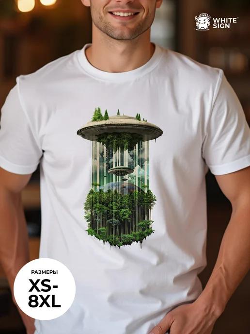 Youth-style UFO in the Forest oversized cotton T-shirt L