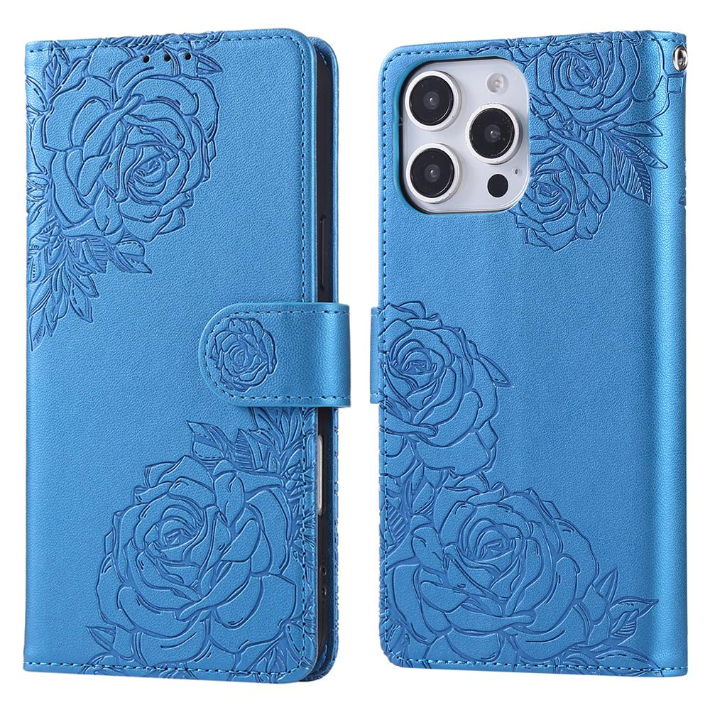 For iPhone 15 Pro Case Rose Flower PU Leather Wallet Phone Cover with 3 Card Slot