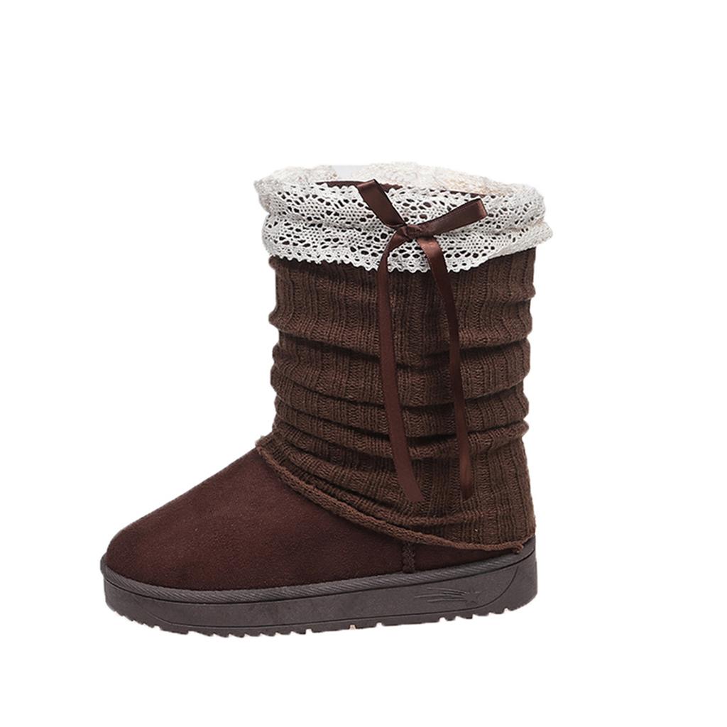 Fashion 2025 New Sweet Bowknot Snow Boots Women Winter Fashion Lace Decoration Ankle Boots for Woman Short Plush Non Slip Shoes Autumn
