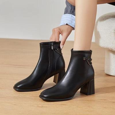 Herbst und Winter neue dicke Absatz Seitenreißverschluss Samt Mode Stiefel vielseitige Lederstiefel Weiblichkeit Damen dünne Stiefel