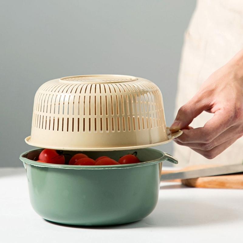 Fruit Washing Colander Bowl Set, Removable Drain Basket and Outer Bowl for Rinsing Produce, Legumes and Rice at Sink
