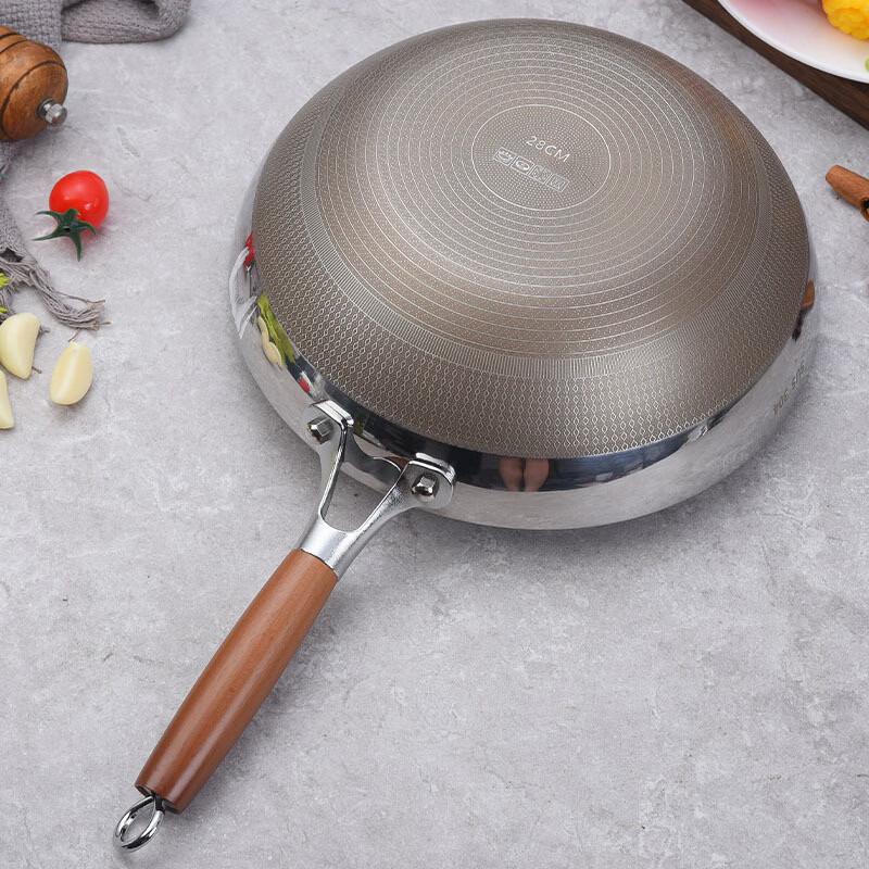 Zhishi 28cm 304 Stainless Steel Titanium Non-stick Wok