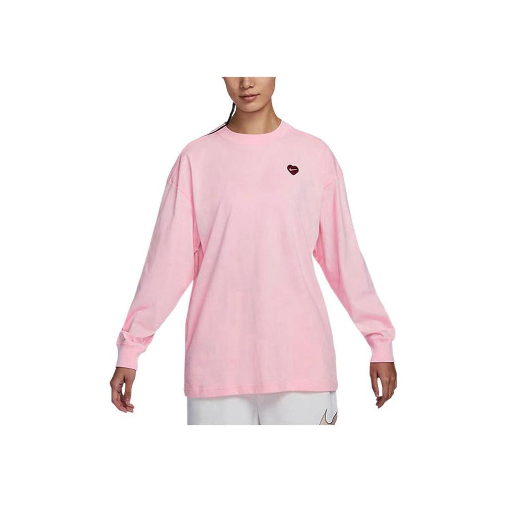 Nike Valentines Day Series Printed Back Round Neck Pullover Long Sleeve T-Shirt Women Tops Pink FD9933-690