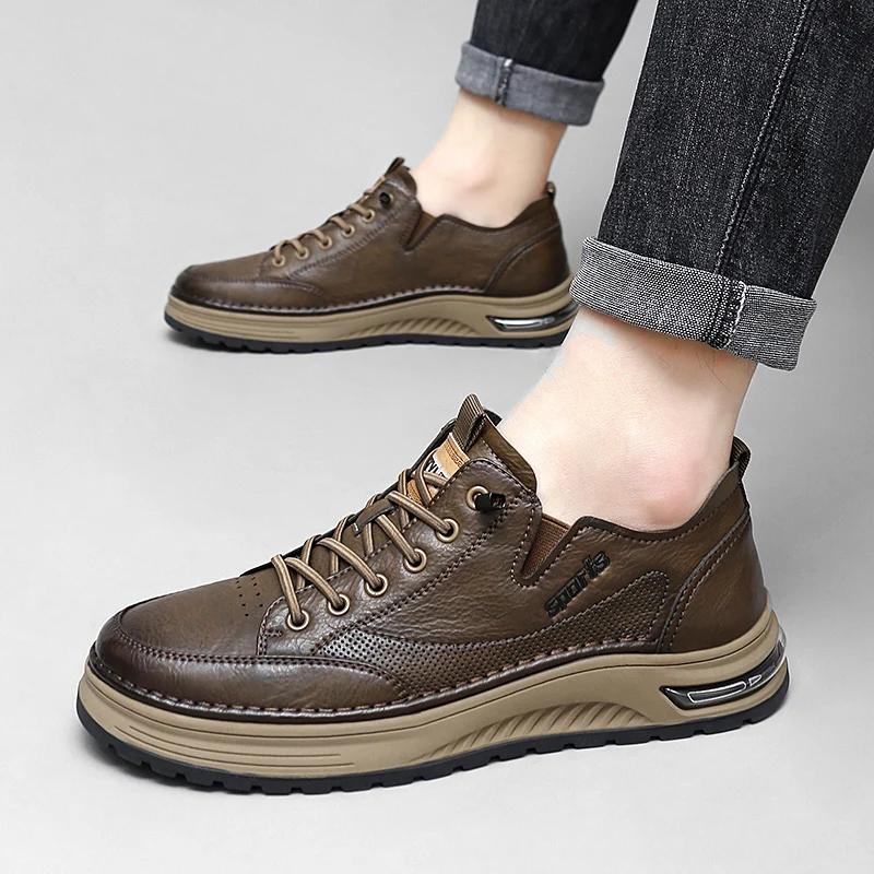 Men's Breathable Flat Shoes with Lace Oxford Comfortable Outdoor Running High-quality Leather Casual Fashion Luxury Brand