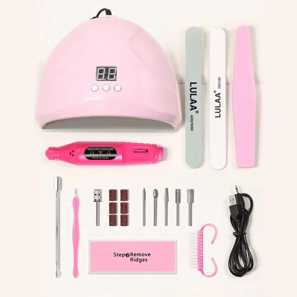 YIKOOLIN 7-in-1Nail Art Tool Set With LED UV Nail Lamp 20000RPM Lectric Drill Machine Nail Brush Nail Separator Polishing Bloc