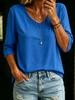 Top Donna Scollo a V Colore Unito Manica a Tre Quarti Ampio Estate 2026