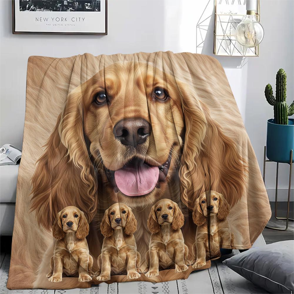 1Pc American Cocker Spaniel Print Flannel Blanket, High quality Comfortable for All Seasons, Home Decor, Warmth and Comfort, Perfect for Gifts