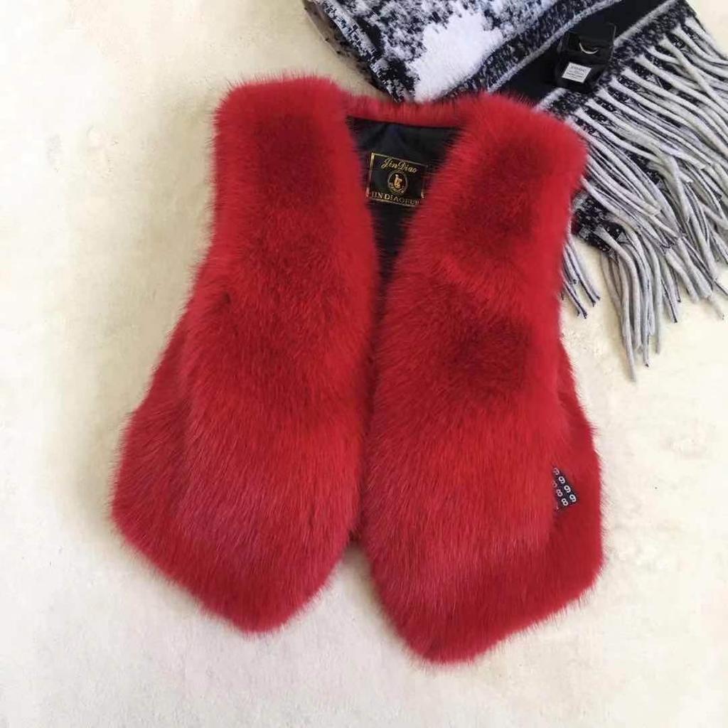 Høst- og vintermodeller av revepelsvest imitasjonspels kort dame ekte herre julerød liten mann liten duft