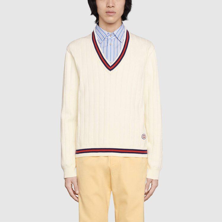 Gucci Sweaters Men's Beige V Neck Moderate 653626-XKBUR-9182