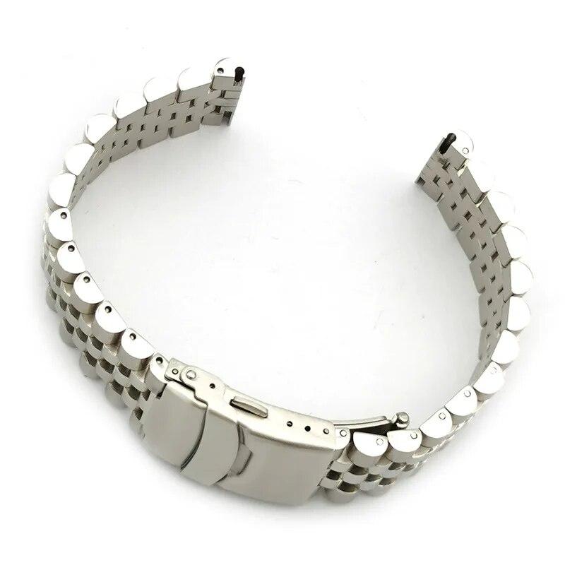 304 Solid Stainless Steel Strap 20mm 22mm Folding Buckle Curved End Men Women 5 Pointer Gold Metal Watch Band Accessories