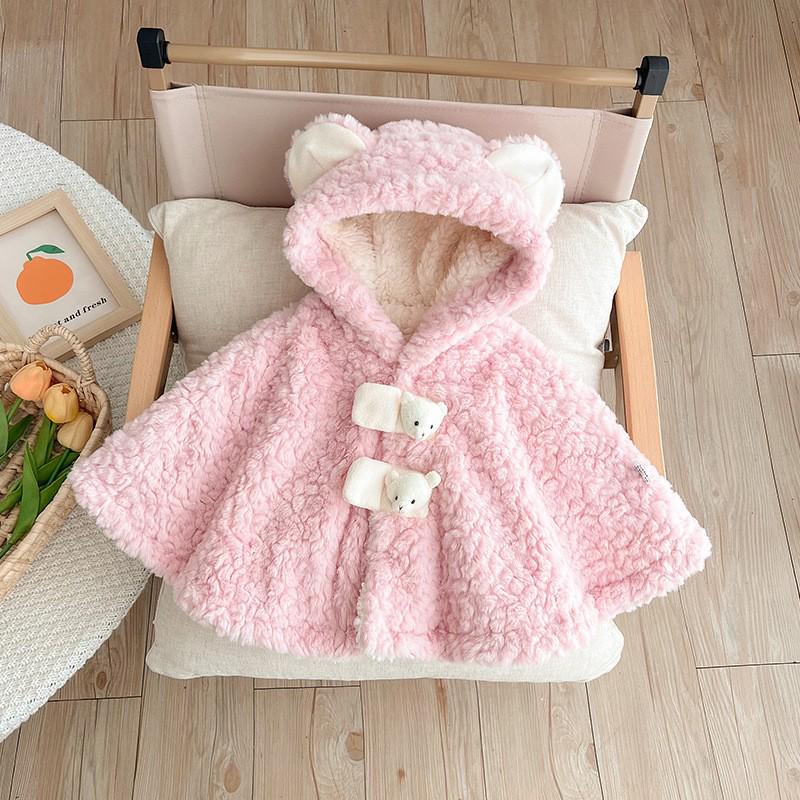 

Пушистый хлопковый ромпер-свитер на флисовой подкладке для младенцев и малышей - Милый, теплый и ветрозащитный осенне-зимний кейп для верхней одежды розовый