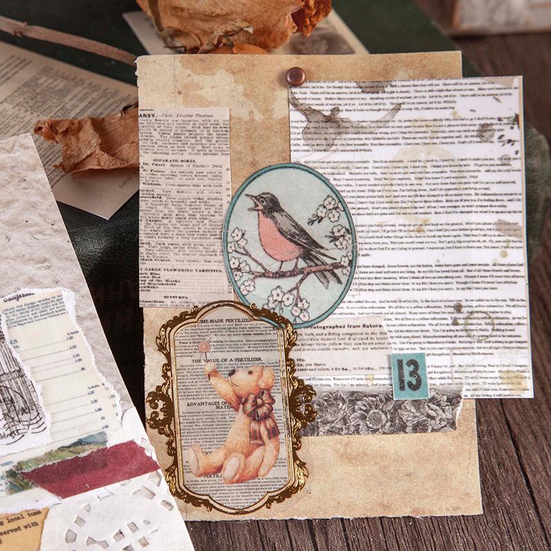 50pcs Vintage Plant Stickers Junk Journal Retro Newspaper Stamp Ticket Stickers Label DIY Diary Album Scrapbooking Material