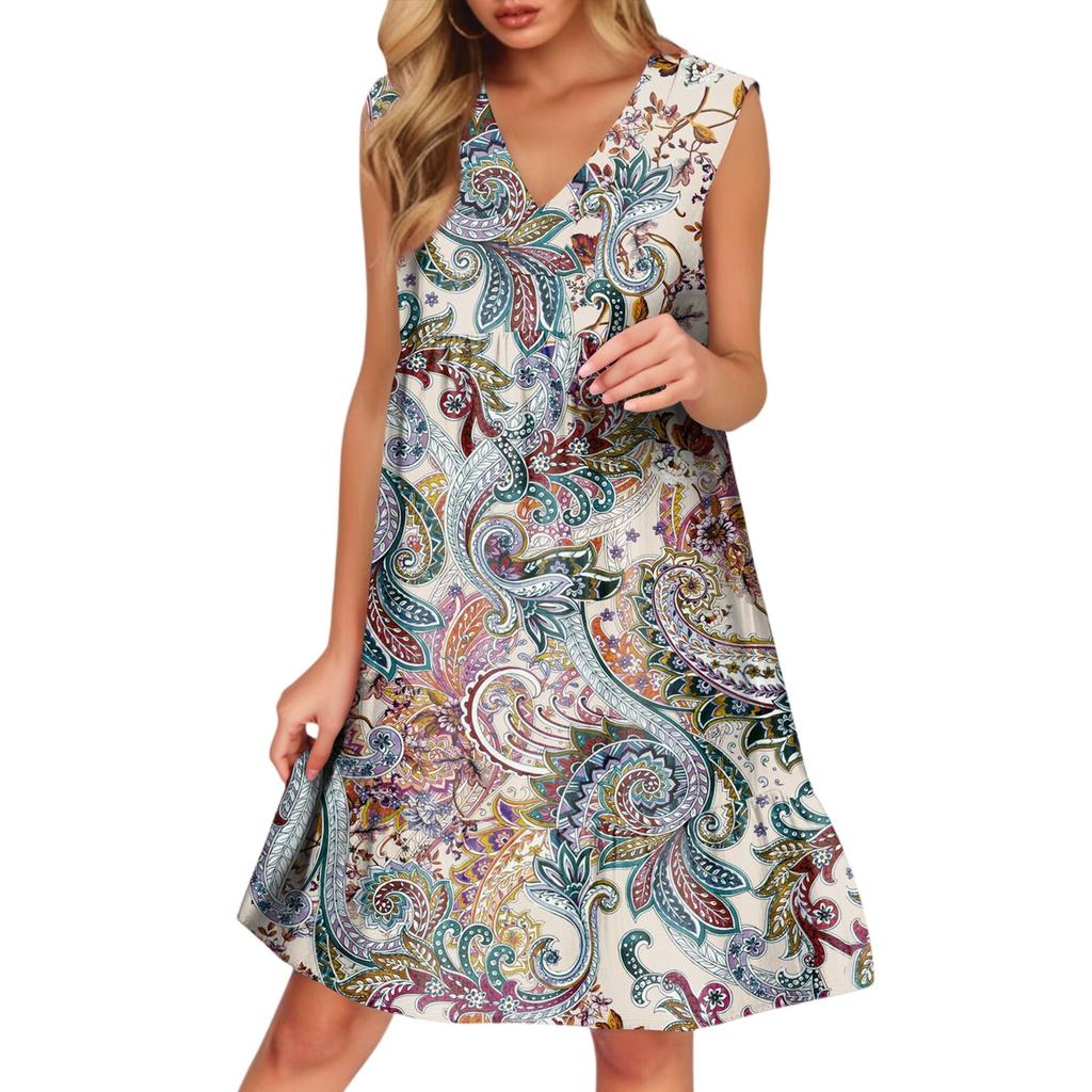 Chaleco casual de moda para mujer transpirable con cuello en V y bolsillos Vestido floral para vacaciones