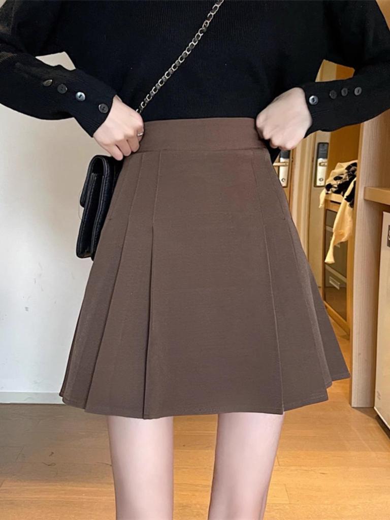 2024 Spring Plus Size Korean Style Black Pleated High-Waisted Slimming Skirt