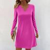 Women's Long-sleeved Casual Midi Dresses V-Neck Print  Casual Dress