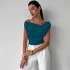 Camiseta sin mangas de color sólido para mujer, estilo simple, hombro caído, corte ajustado, top corto sin mangas