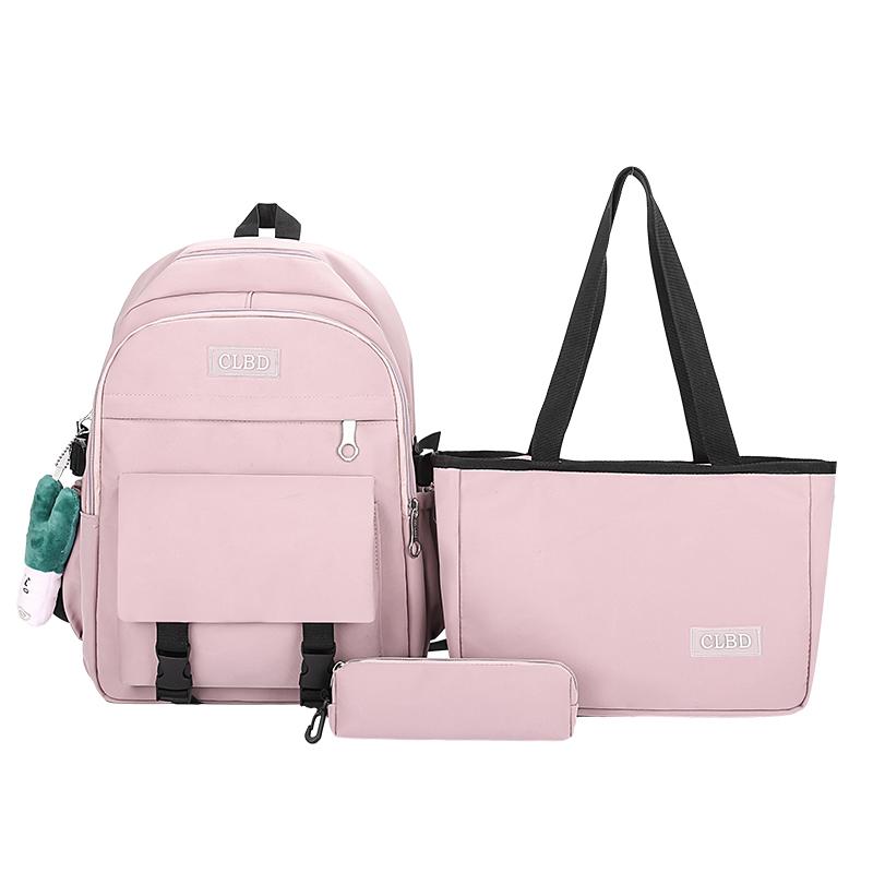 Three-Piece Backpack Set Student Schoolbag Girls Solid Colorlarge Capacity Backpack with Shoulder Bag Pen Bag