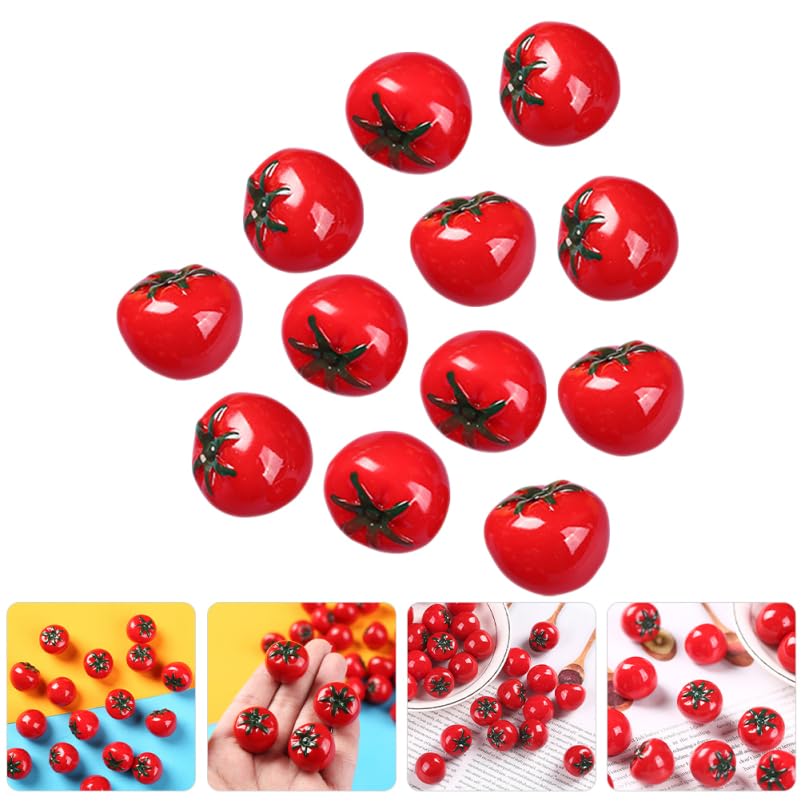 ORFOFE 12-teiliges Miniatur-Tomatenmodell, 0,85 Zoll künstliche Tomatendekoration, Simulationsfrucht, Puppenhaus-Anhänger, Kleine Artikel-Ausstellung
