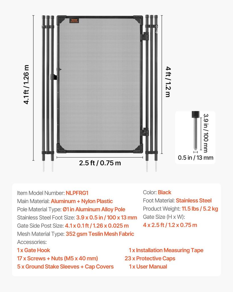 Pool Fence Gate, 1.2 X 0.75 M Inground Swimming Pool Fences Gate, Outdoor Security Fencing Door Kit with Metal Latch, 352 Gsm Teslin PVC Mesh, Round