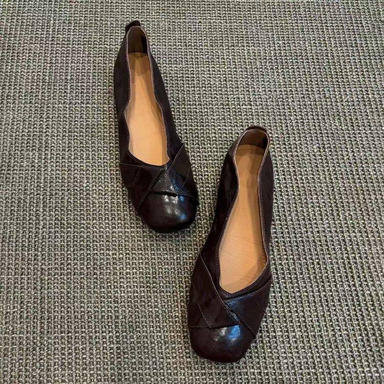 

Версия из мягкой кожи~ Французская нишевая верхняя одежда туфли-лодочки на плоской подошве женственность универсальный повседневный мелкий вырез маленькие туфли 40 коричневый