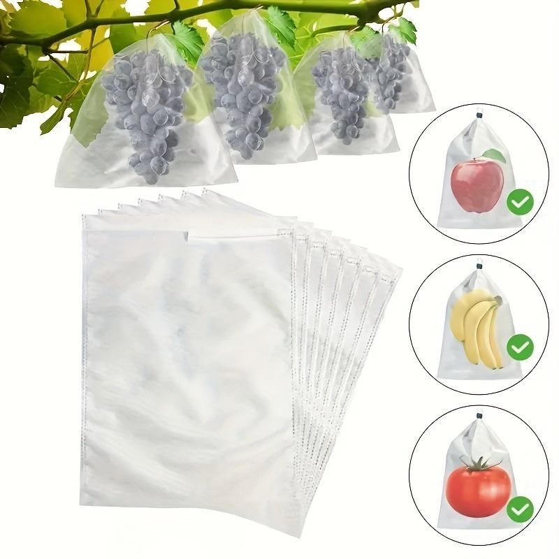 200pcs White Mesh Fruit Protection Bags Non-Woven Bird-proof Insect-proof for Vineyard Breathable Fruit Net Bags with Drawstring