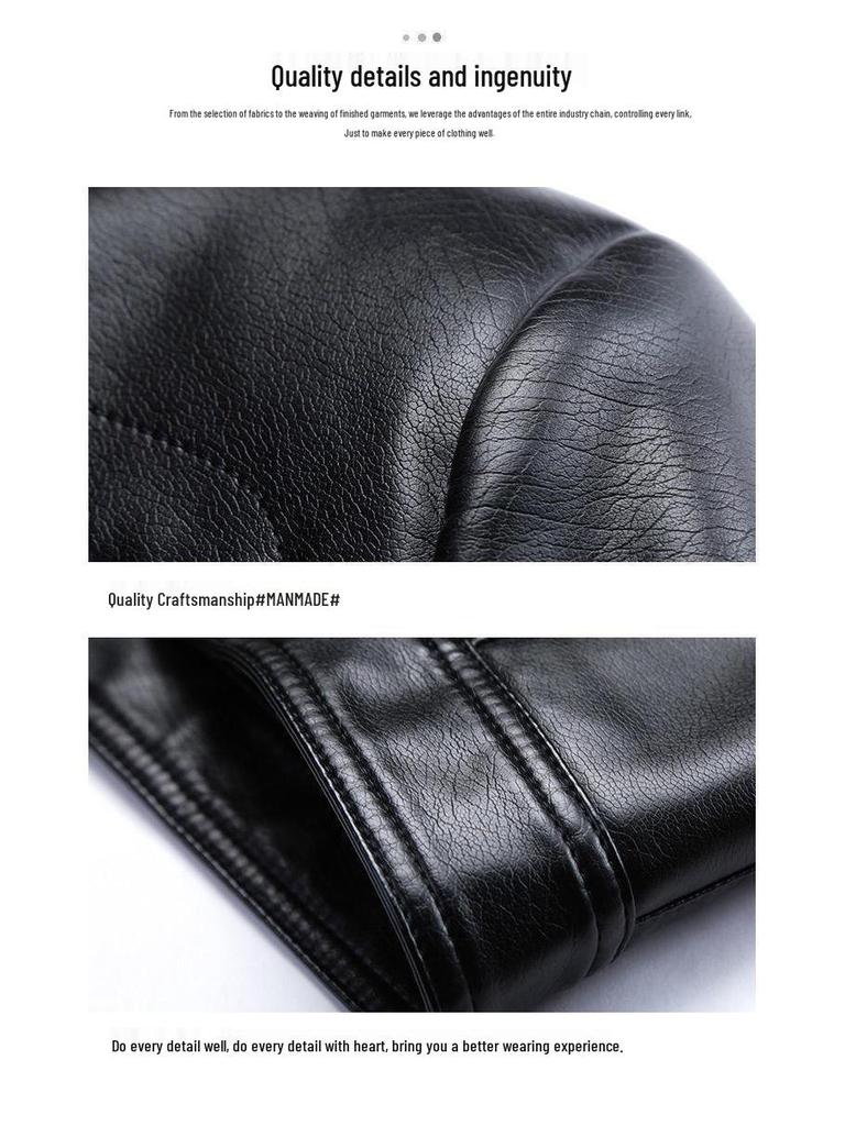 Men's Casual Autumn Leather Jacket - Middle-aged Plus Velvet Thick Style