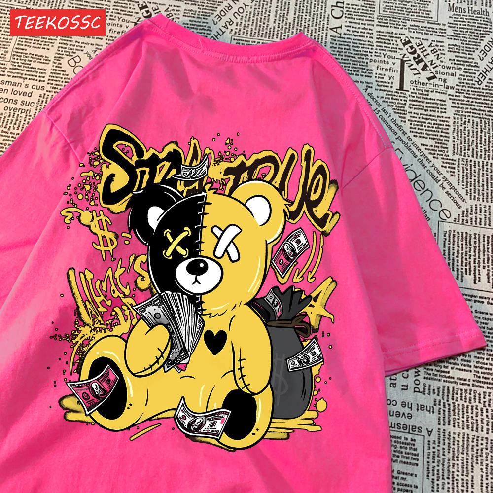 Street Cotton Womans T-Shirts Bear Cartoon Pattern Printing Tops Oversize O-Neck Soft Short Sleeve Summer Casual Female Clothes