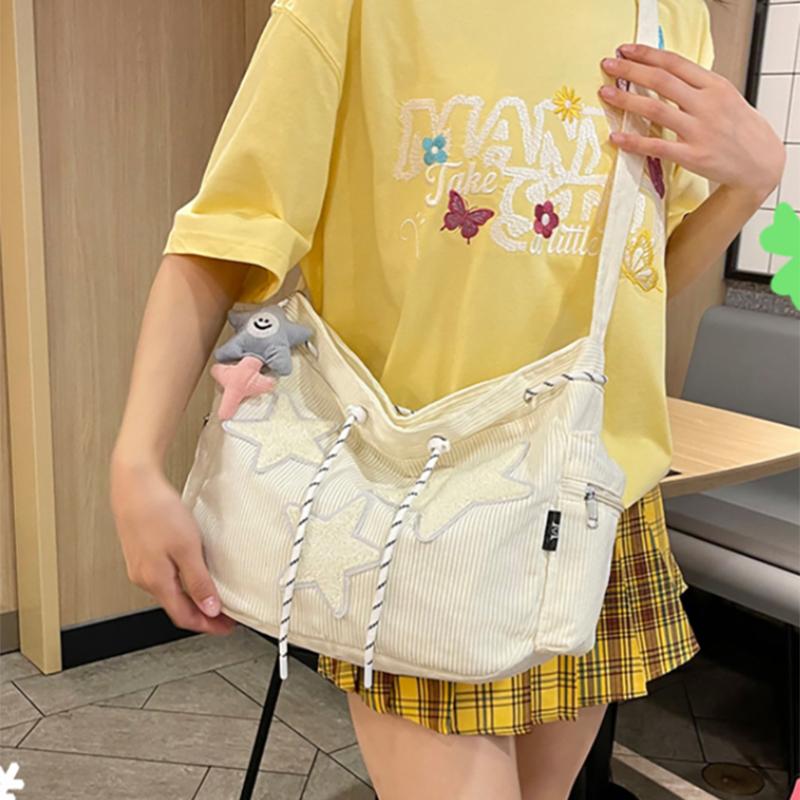 Korean Star Embroidered Crossbody Bag Lightweight Large Capacity Corduroy Commuter Shoulder Bag Women's Multiple Pockets Handbag