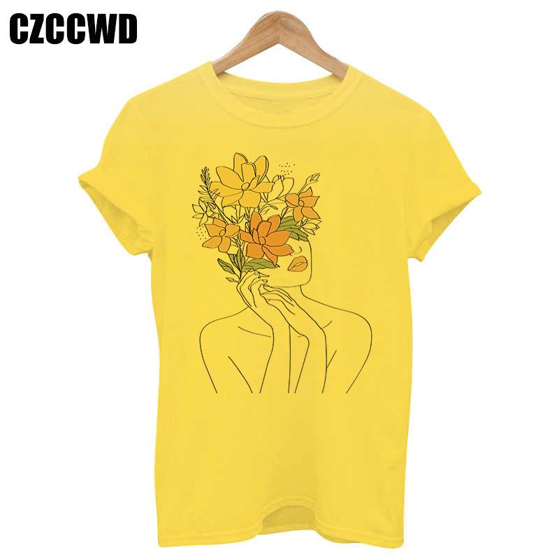 Flowers Face Abstract Simple Women Tshirt High Elasticity Casual Funny T Shirt Gift For Lady Yong Girl Top Tee Drop Ship Tshirt