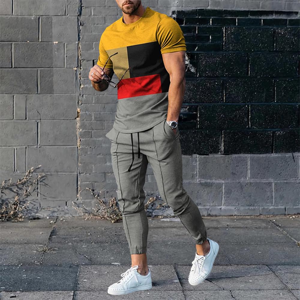 Men Summer Sets Short Sleeve T Shirt Trousers 2 Pc Sets Print Oversized T-shirts Pants Suits Casual Tops Sweatpants Men Clothing