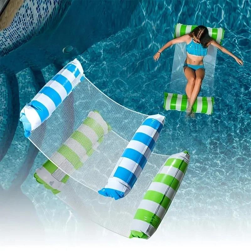 Summer Water Toy Swimming Hammock Foldable Stripe Air Mattress Outdoor Pool Beach Inflatable Float Bed Water Toy for Kid Adult
