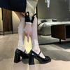 Mary Janes Vintage Black Sandals Woman Buckle Non-Slip Casual Medium Heels Office Ladies Solid Elegant Heels Summer