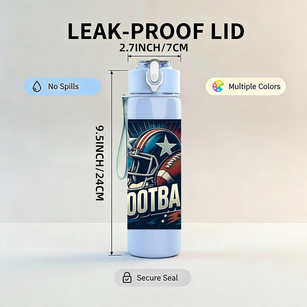 1PC American Football Sport Print 750ml Color Plastic Sports Water Bottle Leakproof Flip Straw Lid Suitable for Sports Office Home Use