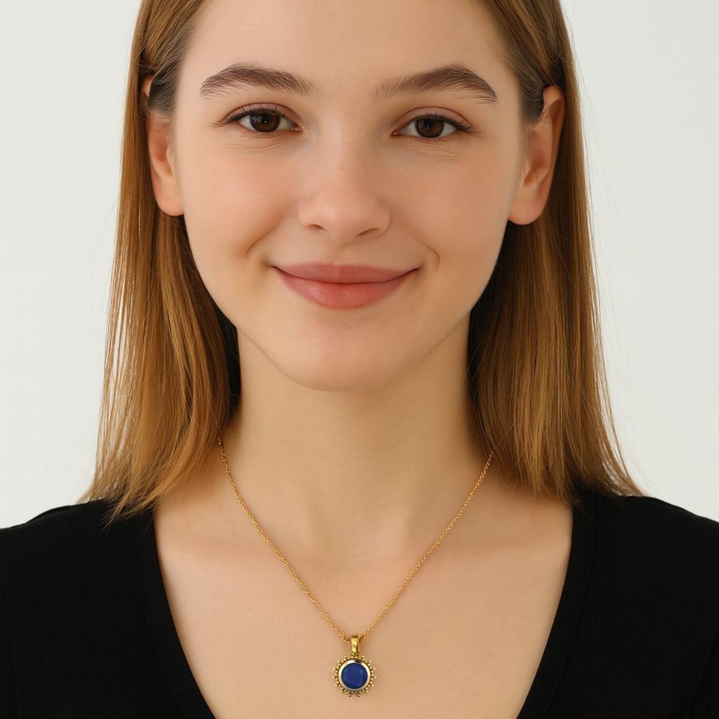 Blue Sapphire Round Solitaire Pendant - 925 Sterling Silver