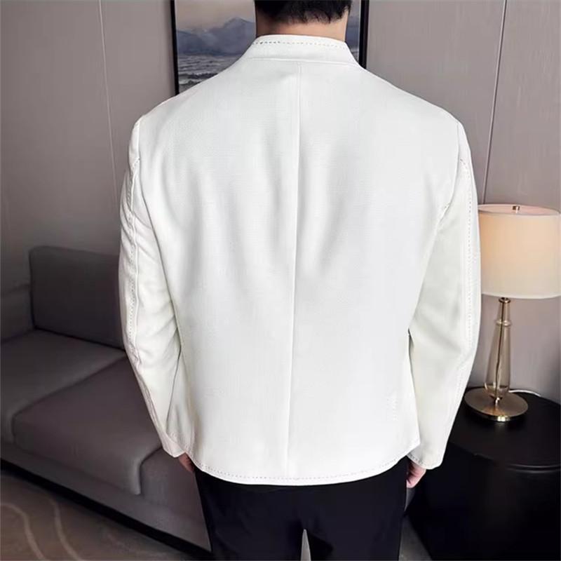 Autumn Winter Chinese Style Blazer Men Fashion Stand Collar  Slim Fit Suit Jacket