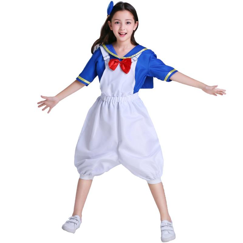 

S-L одежда для родителей и детей, костюм Дональда Дака на День защиты детей 1 июня для девочек, костюм на Хэллоуин, костюм для косплея L size (130cm-140cm)