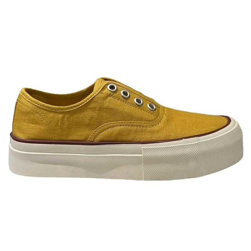 Linen thick-soled one-pedal thin canvas shoes women's new breathable and versatile casual height-increasing white shoes board shoes