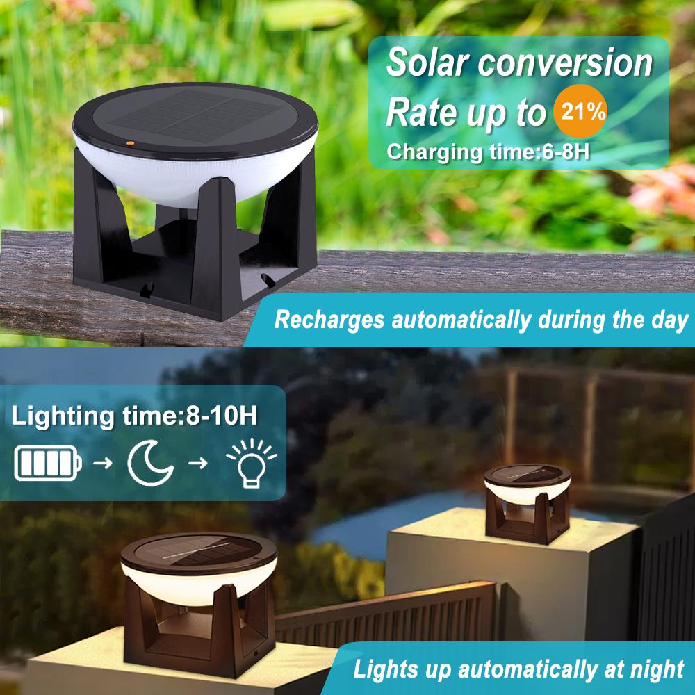 Circular Solar Post Light Outdoor Solar Pillar Light LED Fence Deck Cap Lantern Waterproof Flat Surface Patio Garden Patio Decor