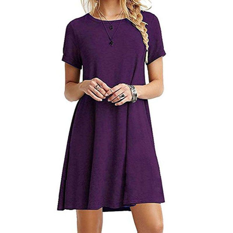 Stylish Women's Summer Tunic T-shirt Dress With Short Sleeves And Solid Colors