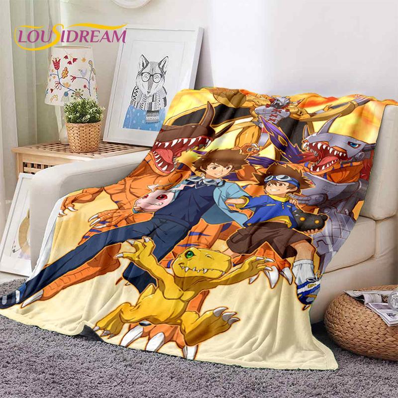 Retro Digimon Adventure Potwór Kreskówka Miękki Koc Flanelowy, Koc do Rzucania Wygodny Koc na Piknik Łóżka Kanapę Domowy Sypialnia