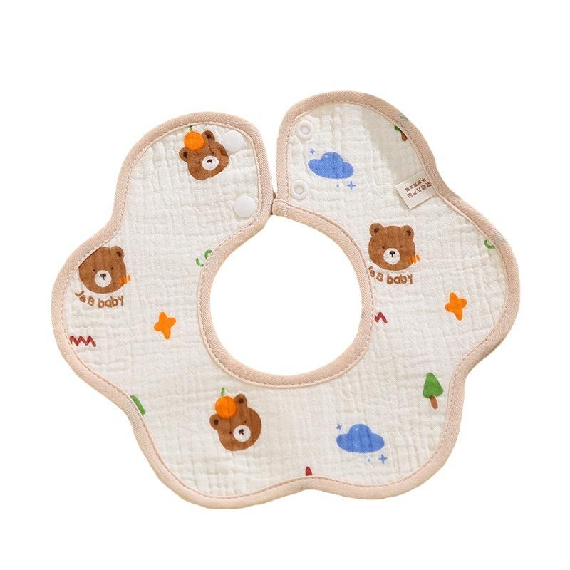 Class A Newborn Baby Saliva Towel Crepe Waterproof Petal Bib Autumn Winter Children Eating Cartoon Cotton Bib