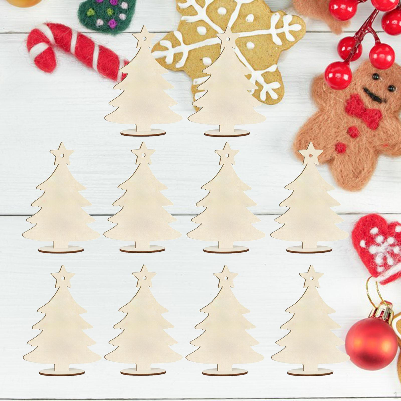 

10 Pieces Christmas Tree Cutouts Blank Wood Unfinished Wooden Ornaments Table Signs for 17.8cmx10.09cm