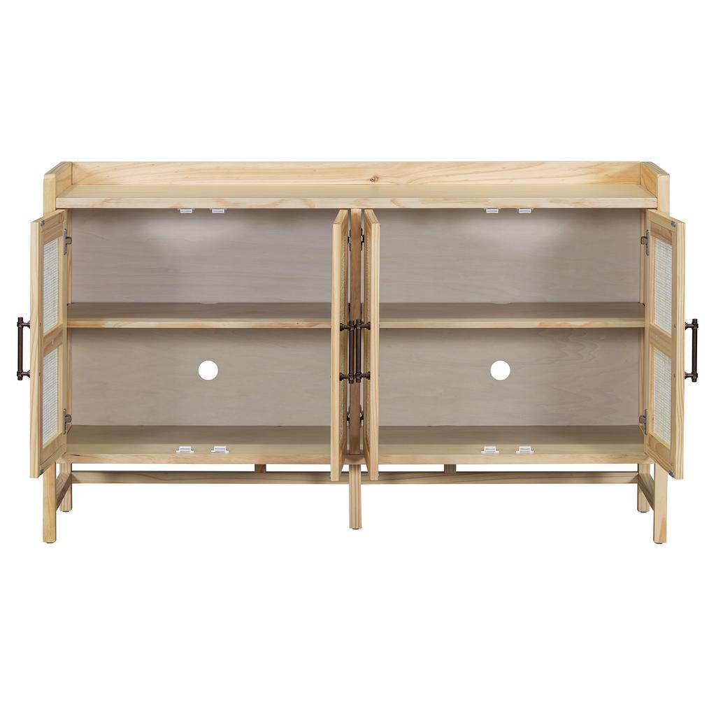 Storage Cabinets Wooden Floor Cabinet With 4 Rattan Doors Accent Sideboard Buffet Cabinet Furniture Home For Living Room Bedroom