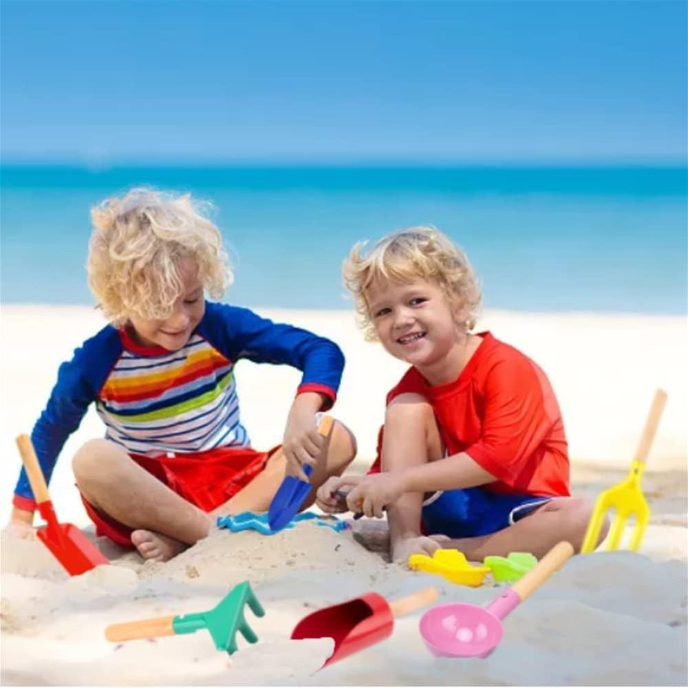 5PCS Kids Beach Toys Set – Metal with Wooden Handle Sand Tools for Children Beach Gardening Outdoor Play Set for Kids