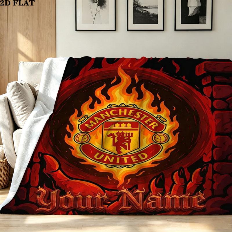 1PC Manchester United F Custom Name Patterned Flannel Blanket Suitable For All Seasons for Home Decor Warmth and Comfort Gifts Holiday Present