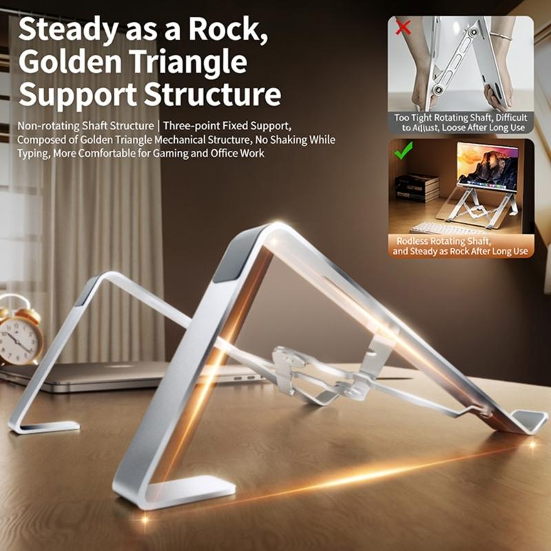 Foldable Computer Risers, Metal Notebook Support with AntiSlip Silicone Pad for Computer Notebook Tablets