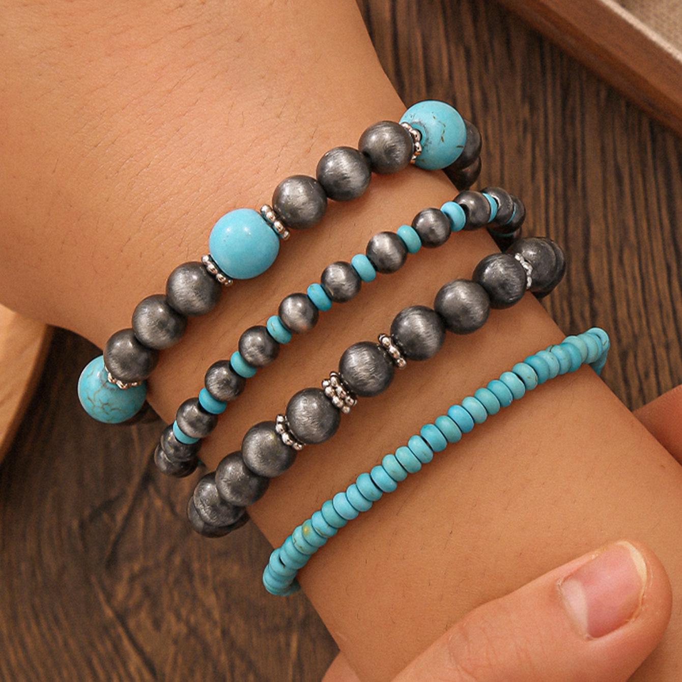 Imitation turquoise bracelet set Bohemian style personalized creative elastic bracelet