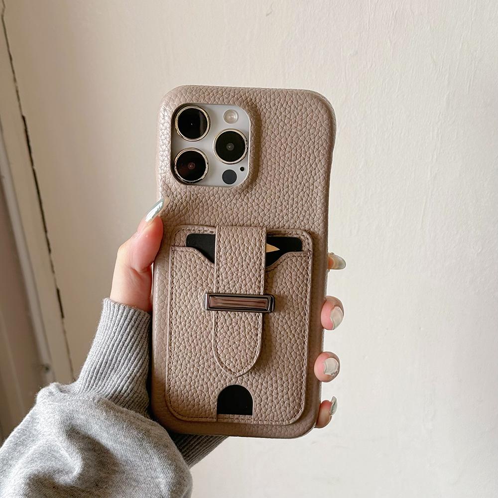 For iPhone 15 Pro Max Case with Card Slots Litchi Texture Leather+PET Phone Cover