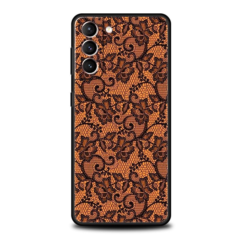 Lace Printed Soft Phone Case For Samsung Galaxy S25 Edge S24 Plus S23 FE S22 S21 S20 Ultra 5G S10 Black Protect Cover