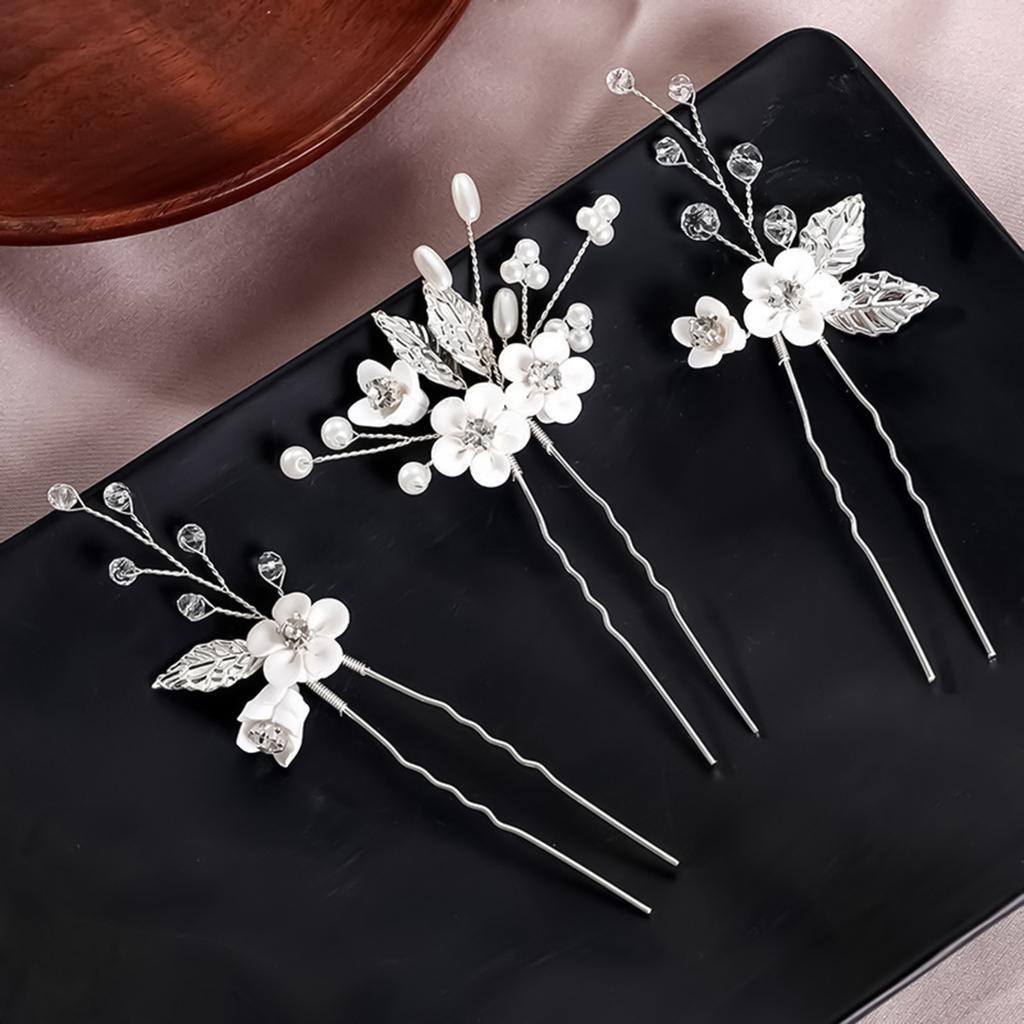 Women Hairpin with Pearl Clay Flower Leaf Hair Accessories Set Lightweight Comfortable Elegant Design For Weddings Parties